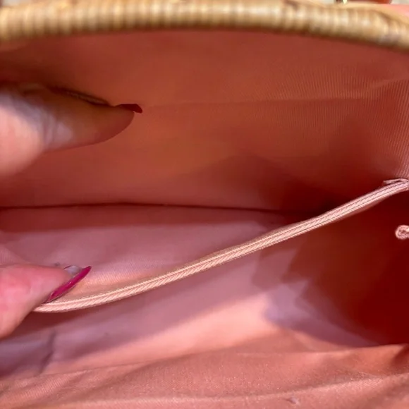 NEW Banana Republic Woven Bag Tan Rattan Pale Pink Leather Gold-tone Hardware - Picture 7 of 16